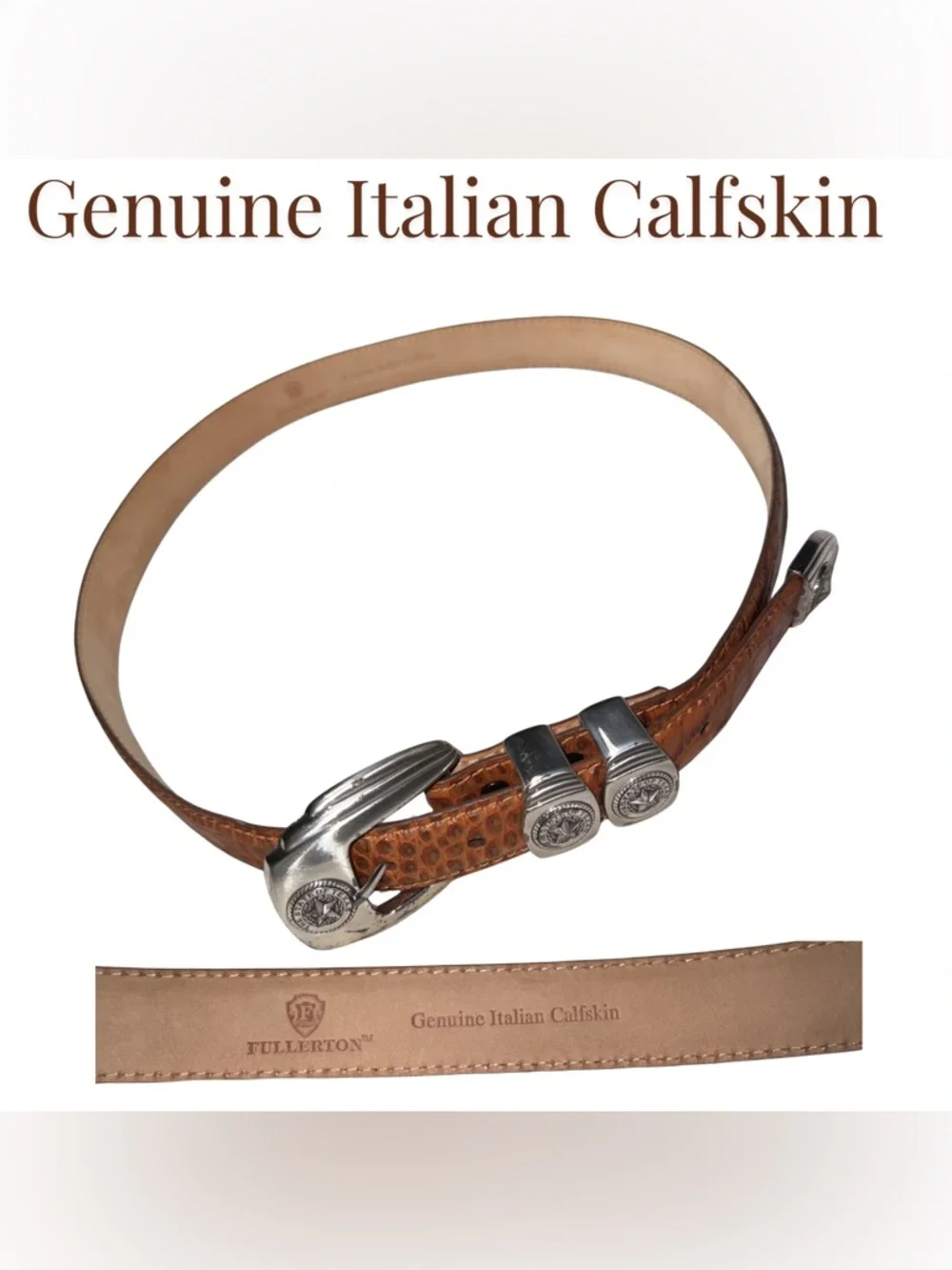 Fullerton Genuine Italian Calfskin State of Texas Buckle Belt Western Cowboy